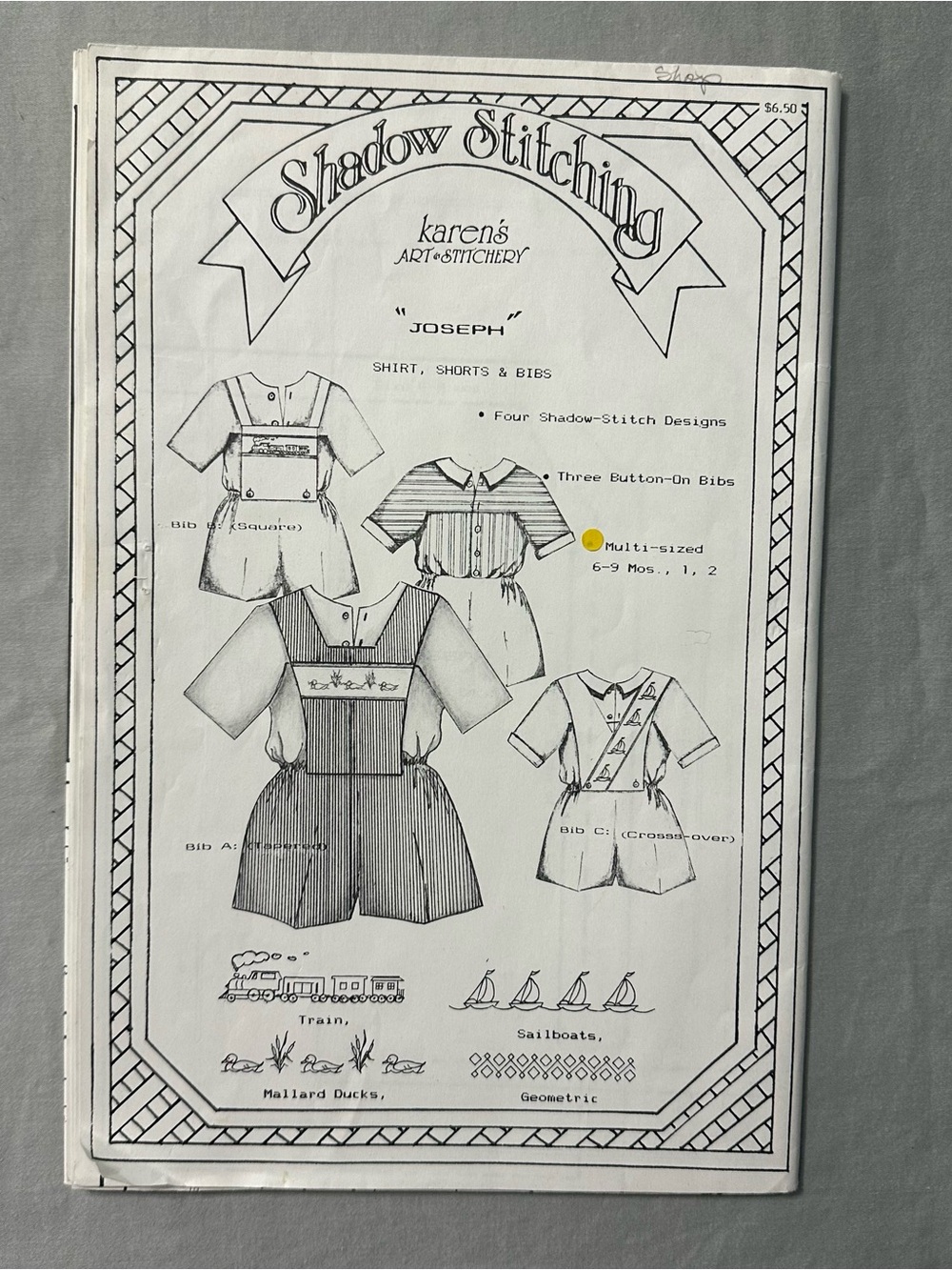 Karen’s Art & Stitchery Joseph Sewing Pattern Boys Multi-size 6M-2 shirt, shorts